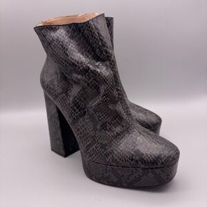 Zara Boots Womens Size 8 Black Snake Print Platform Ankle Block Heel Booties